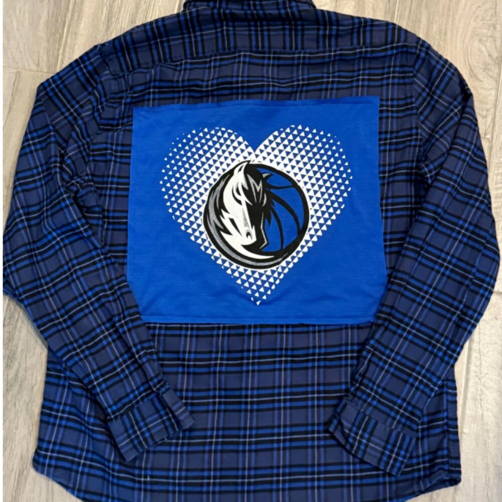 Plaid Button Up Dallas Mavericks Long Sleeve Custom Shirt. Light Weight  Men L